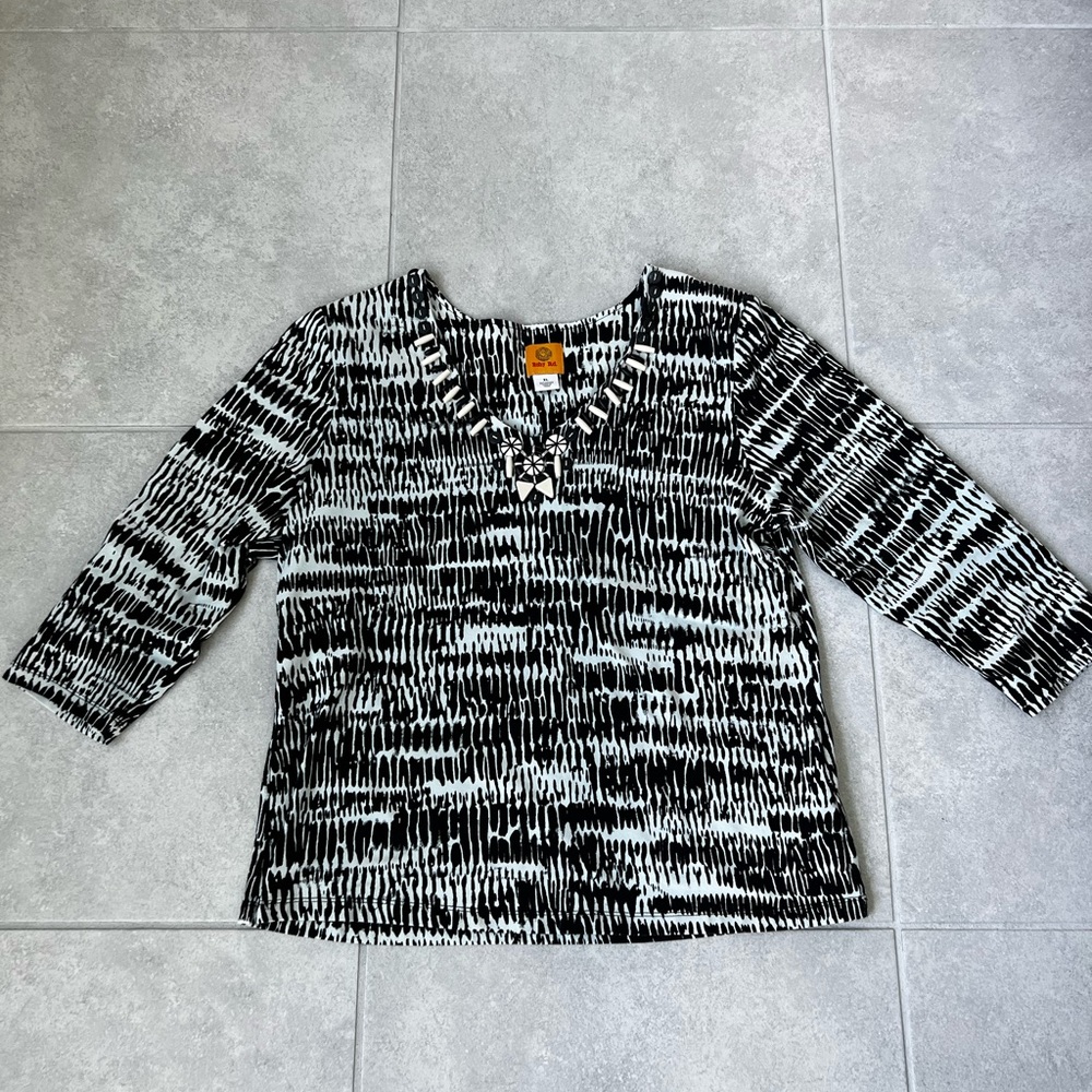 Ruby Rd. Women XL 3/4 Sleeve Black and White